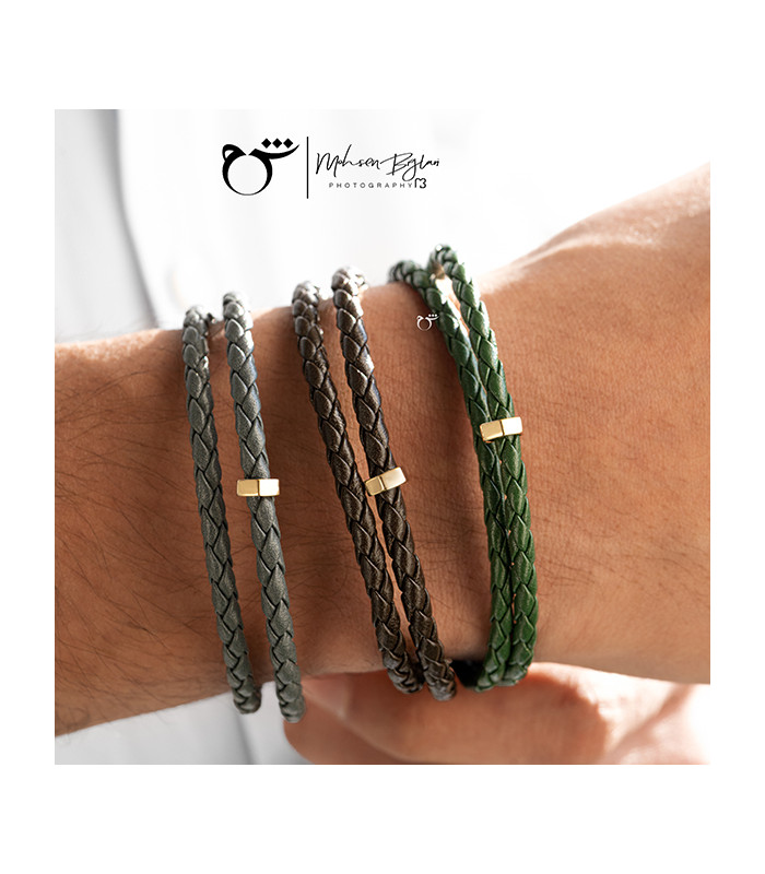 مردانه دستبند مهره چرم قهوه ای- گالری شیدا مجد