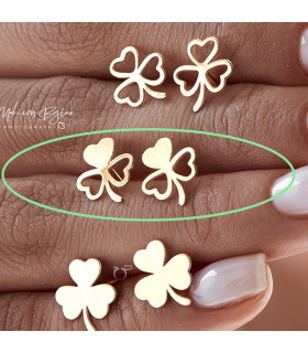 گوشواره میخی طلا طرح شبدر نیمه پر