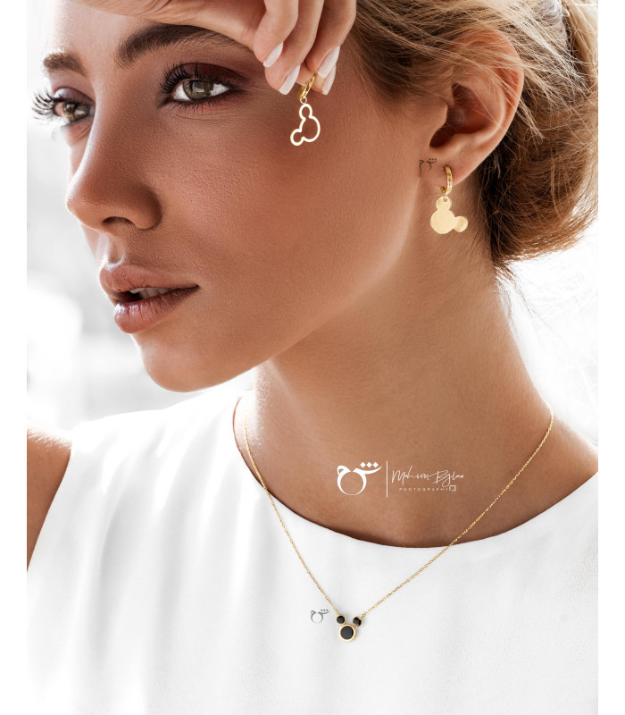 گوشواره حلقه ای طلا طرح میکی پر و خالی- گالری شیدا مجد