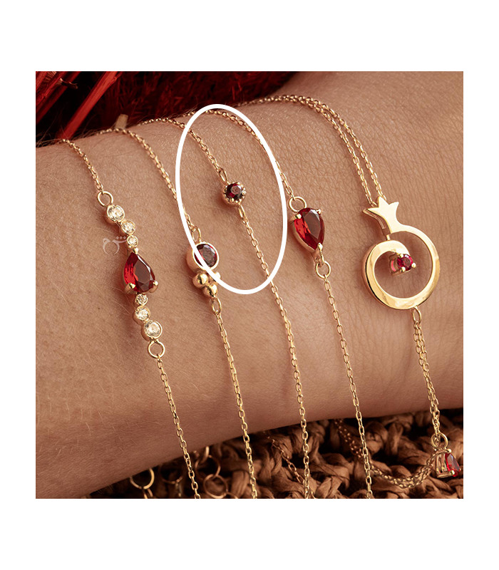 دستبند تک نگین گارنت زنجیری-گالری شیدا مجد