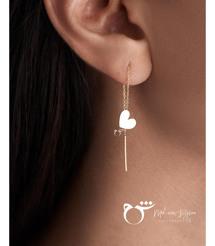 گوشواره بخیه ای طلا طرح قلب توپر