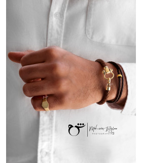 مردانه دستبند مهره چرم قهوه ای- گالری شیدا مجد