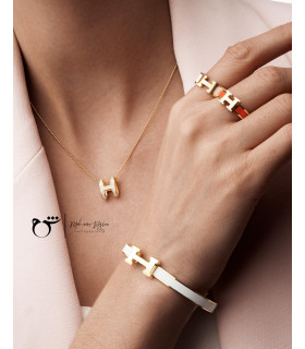 دستبند بنگل هرمس میناکاری سفید - گالری شیدا مجد