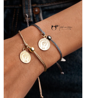 دستبند طلا سکه ملکه نخی لمه بژ - گالری شیدا مجد