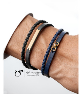 دستبند مردانه مستطیل چرم مشکی- گالری شیدا مجد