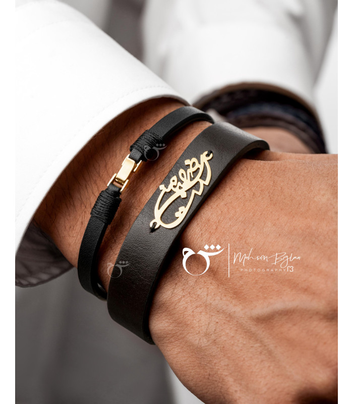 مردانه دستبند قفل تخت چرم مشکی- گالری شیدا مجد