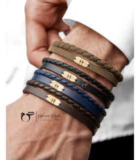 مردانه دستبند بابا چرم سورمه ای (دوبل i500) - گالی شیدا مجد