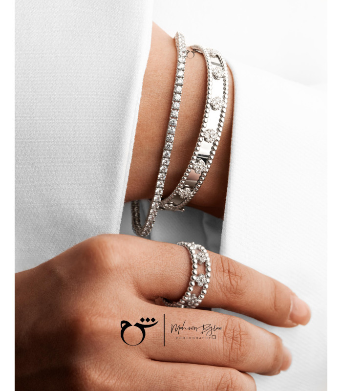 دستبند بنگل ونکلیف پرلی سفید - گالری شیدا مجد