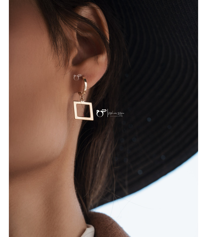 گوشواره حلقه ای طلا طرح مربع پر و خالی-گالری شیدا مجد
