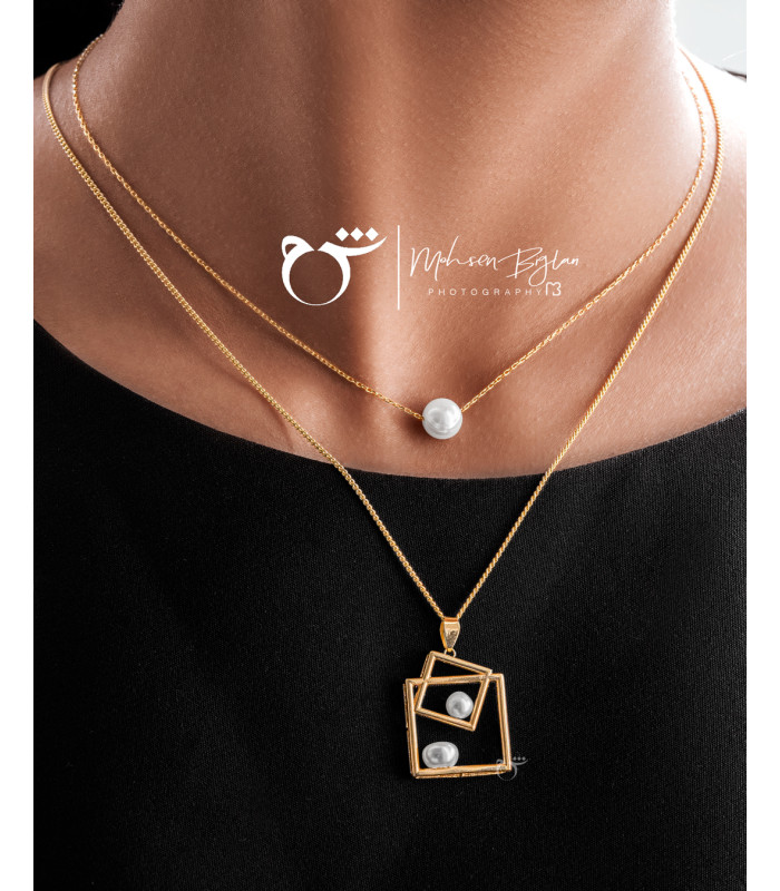 آویز دوبل مربع مروارید-گالری شیدا مجد