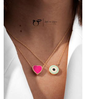 گردنبند قلب بزرگ میناکاری سرخابی-گالری شیدا مجد