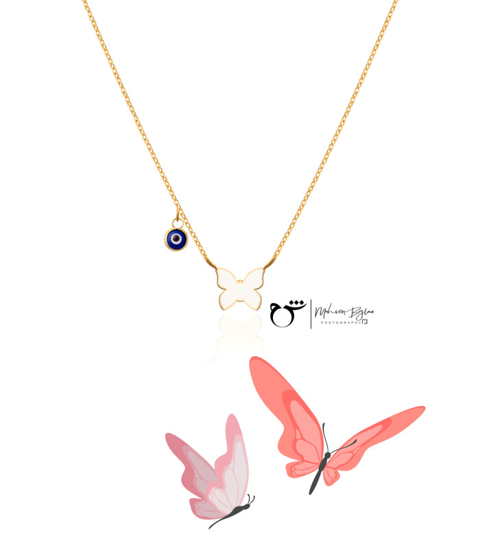 کودک گردنبند پروانه سفید چشم نظر-گالری شیدا مجد