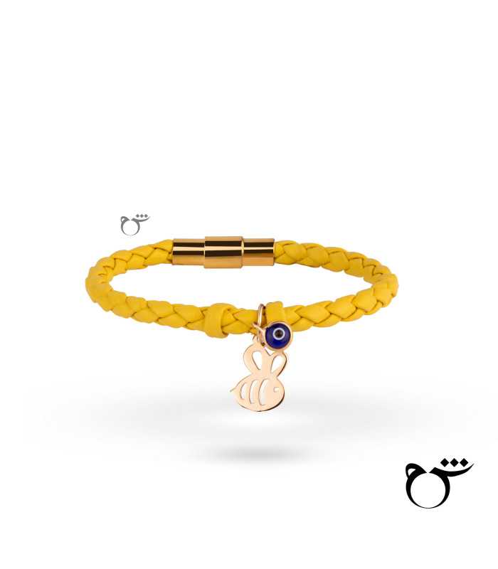 کودک دستبند زنبور چشم نظر چرم زرد