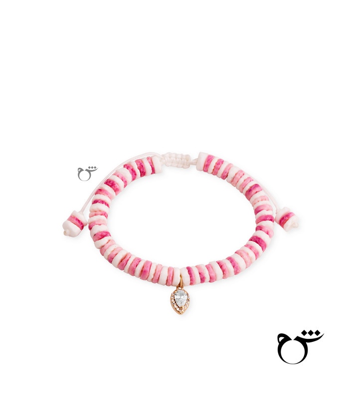 دستبند اشک نگینی زیرکن صدف سفید صورتی