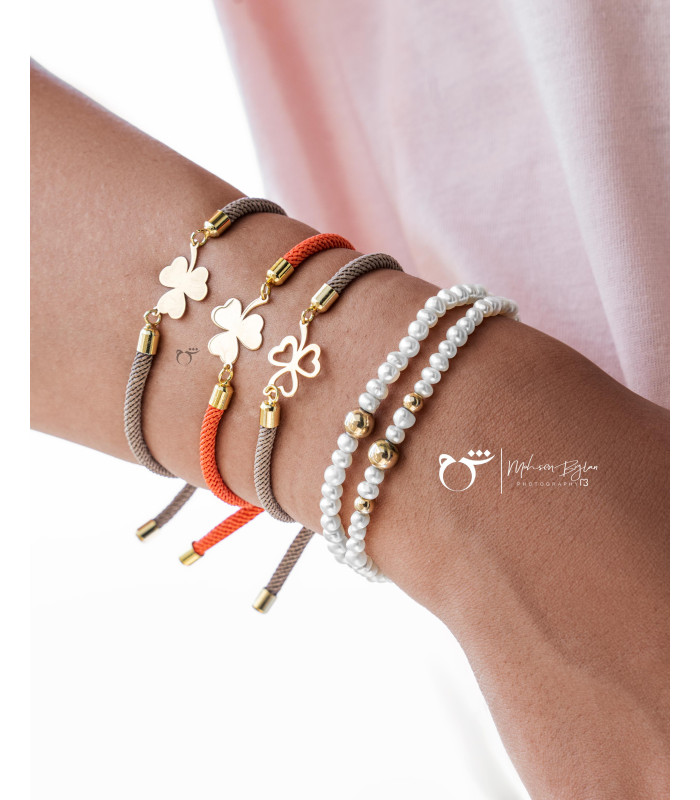 دستبند شبدر توخالی بندی کرم-گالری شیدا مجد