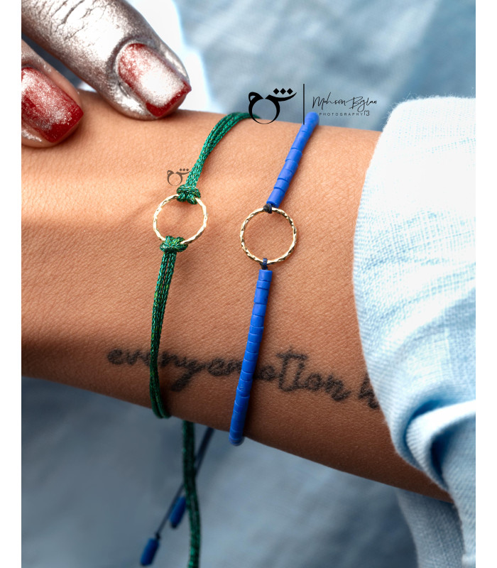 دستبند حلقه تراش نخی لمه سبز-گالری شیدا مجد