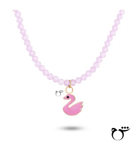 کودک گردنبند قو میناکاری سنگی صورتی