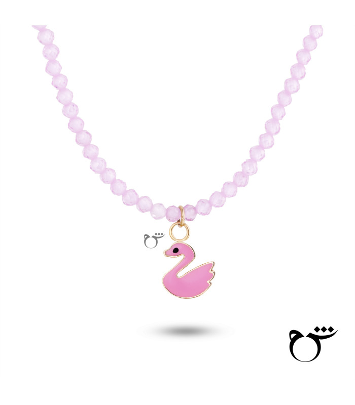 کودک گردنبند قو میناکاری سنگی صورتی