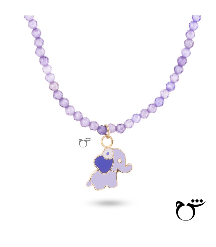 کودک گردنبند فیل میناکاری سنگی بنفش