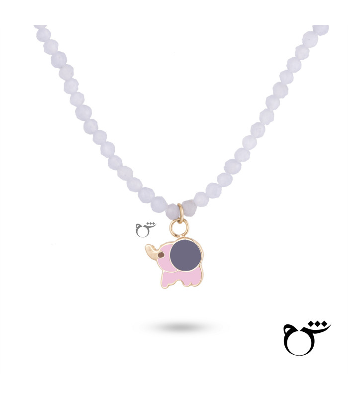 کودک گردنبند فیل میناکاری سنگی طوسی مات