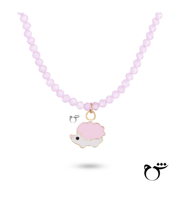 کودک گردنبند جوجه تیغی میناکاری سنگی صورتی