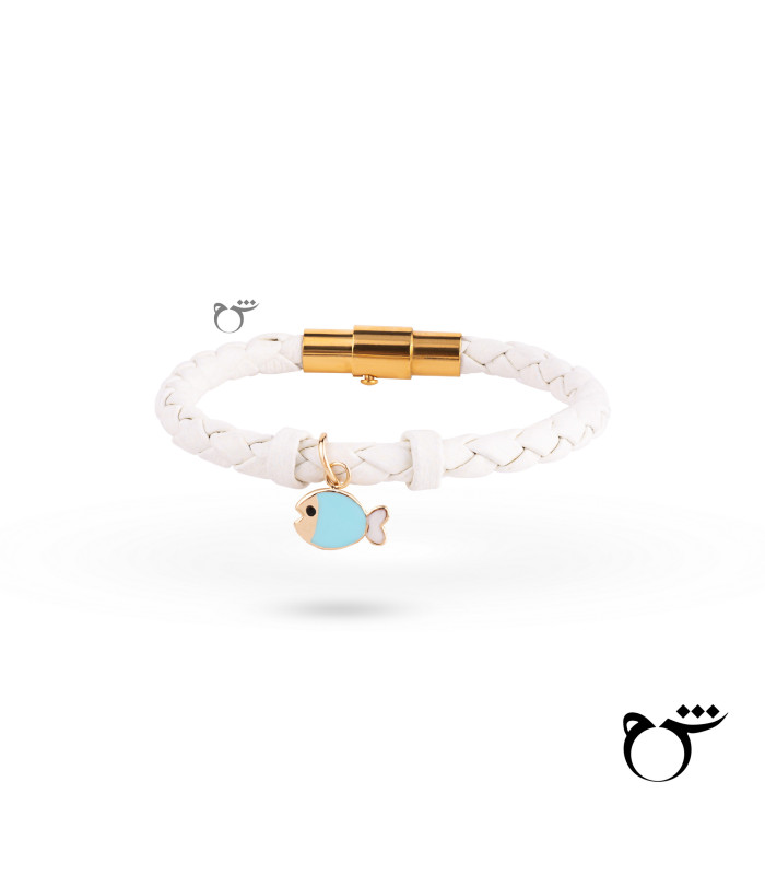 کودک دستبند ماهی میناکاری چرم سفید