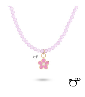 کودک گردنبند گل میناکاری سنگی صورتی-گالری شیدا مجد