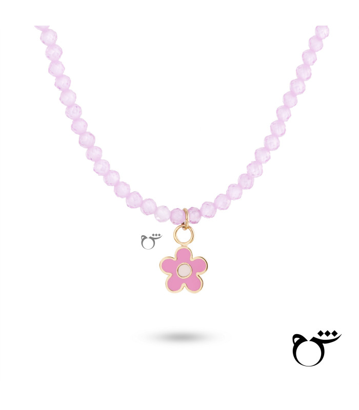 کودک گردنبند گل میناکاری سنگی صورتی-گالری شیدا مجد