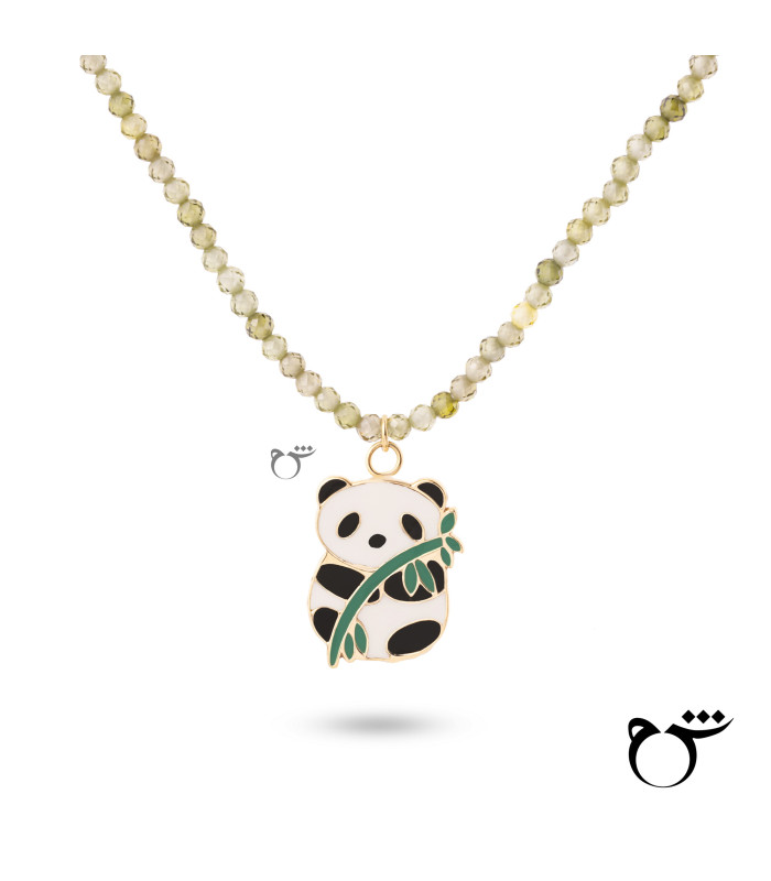 کودک گردنبند پاندا میناکاری سنگی سبز