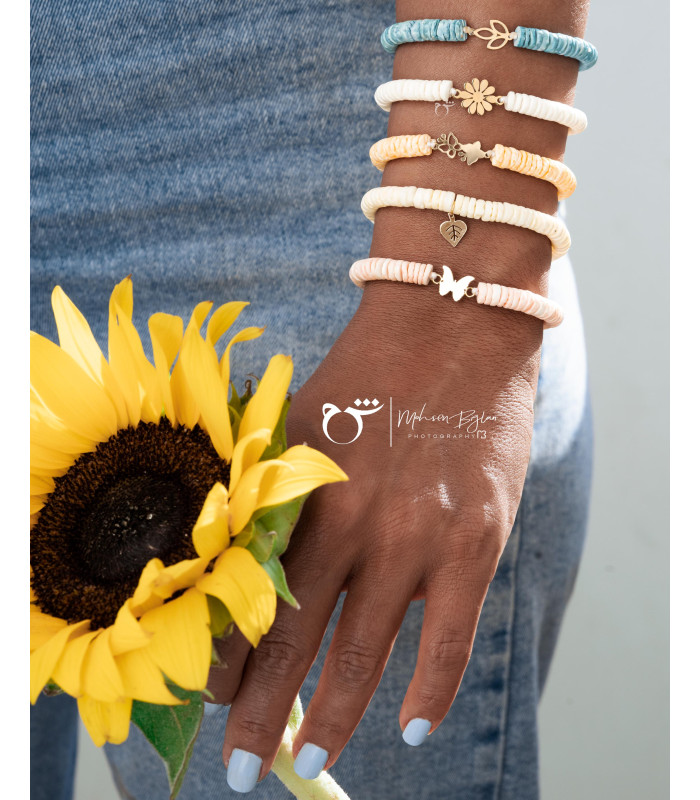 دستبند سه برگ صدف آبی-گالری شیدا مجد