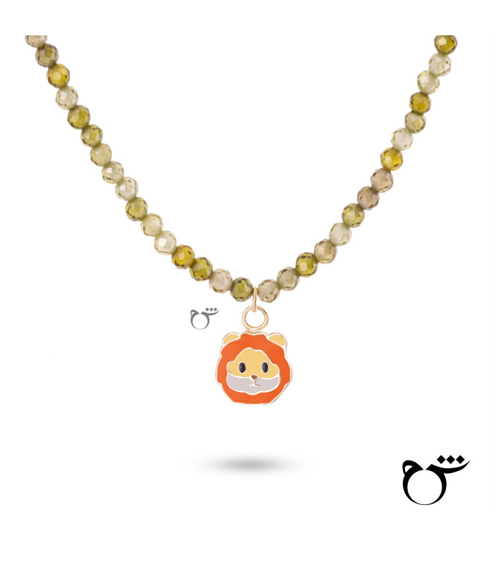 کودک گردنبند شیر میناکاری سنگی سبز