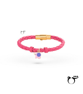 کودک دستبند فیل میناکاری چرم سرخابی-گالری شیدا مجد