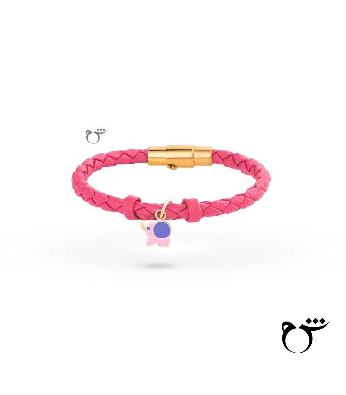 کودک دستبند فیل میناکاری چرم سرخابی-گالری شیدا مجد