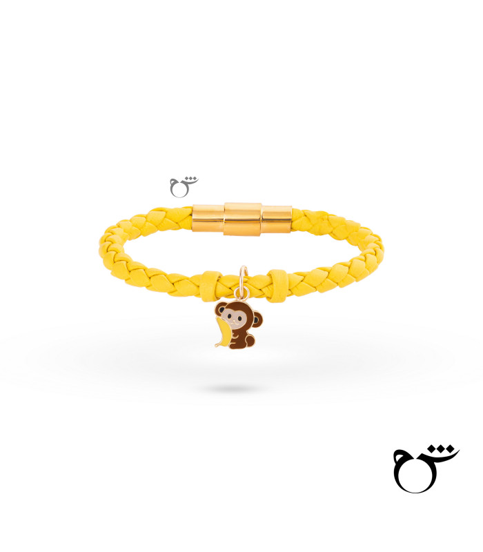 کودک دستبند میمون میناکاری چرم زرد-گالری شیدا مجد