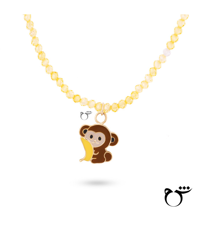 کودک گردنبند میمون میناکاری سنگی زرد-گالری شیدا مجد