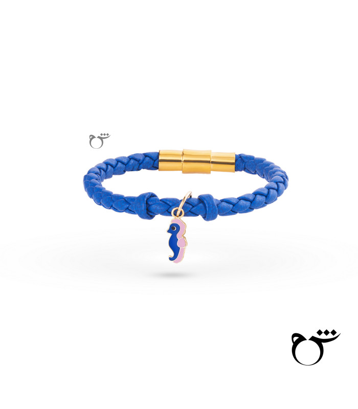 کودک دستبند اسب دریایی میناکاری چرم آبی کاربنی-گالری شیدا مجد