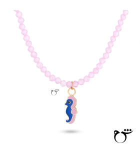 کودک گردنبند اسب دریایی میناکاری سنگی صورتی-گالری طلا شیدا مجد
