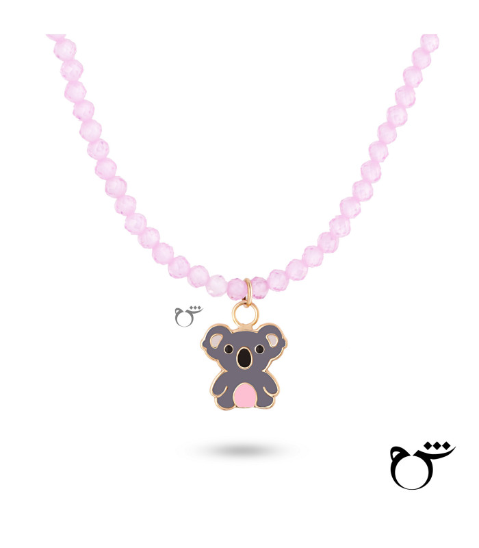 کودک گردنبند کوآلا نشسته میناکاری سنگی صورتی-گالری شیدا مجد