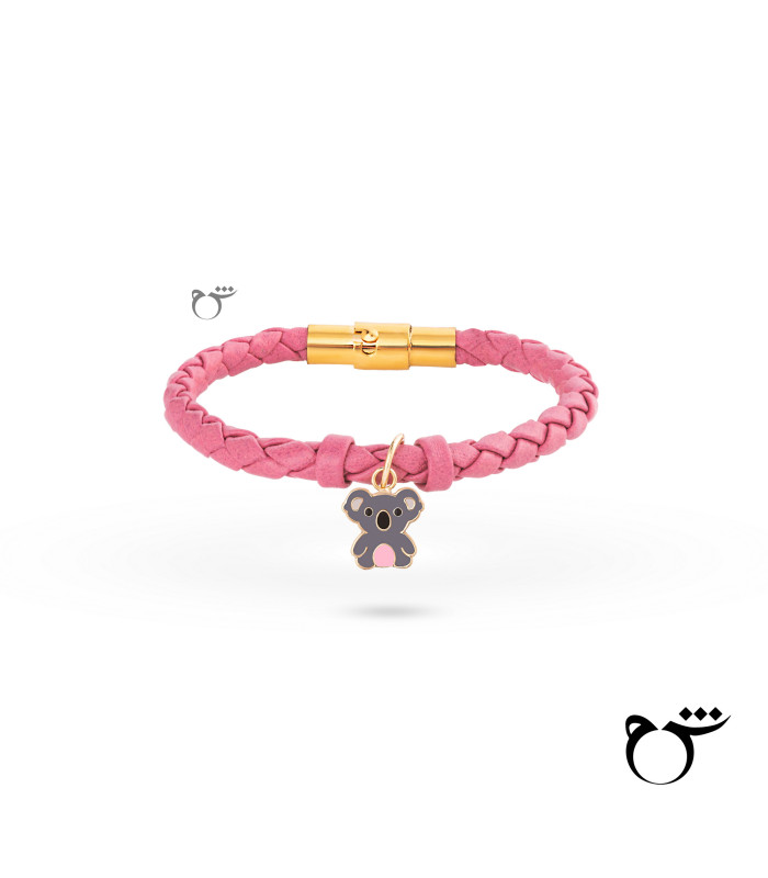 کودک دستبند کوآلا نشسته میناکاری چرم صورتی-گالری شیدا مجد