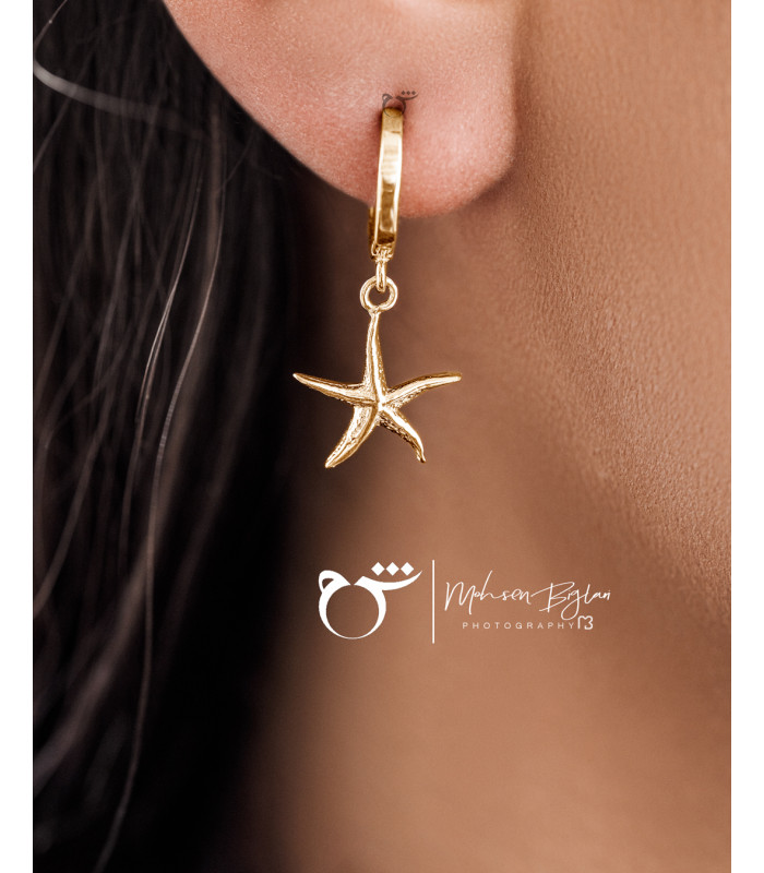 گوشواره حلقه ای طلا طرح ستاره دریایی-گالری شیدا مجد