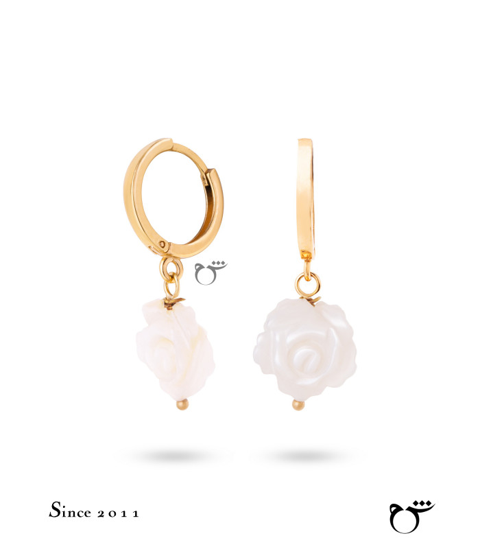 گوشواره حلقه ای طلا طرح  رز سفید-گالری شیدا مجد