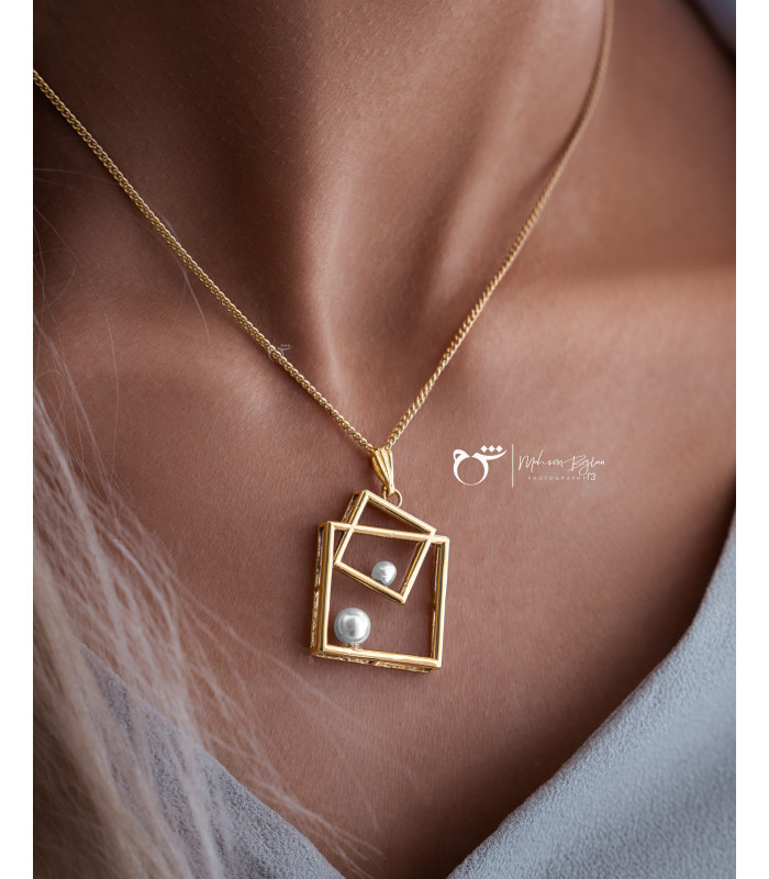 آویز دوبل مربع مروارید-گالری شیدا مجد