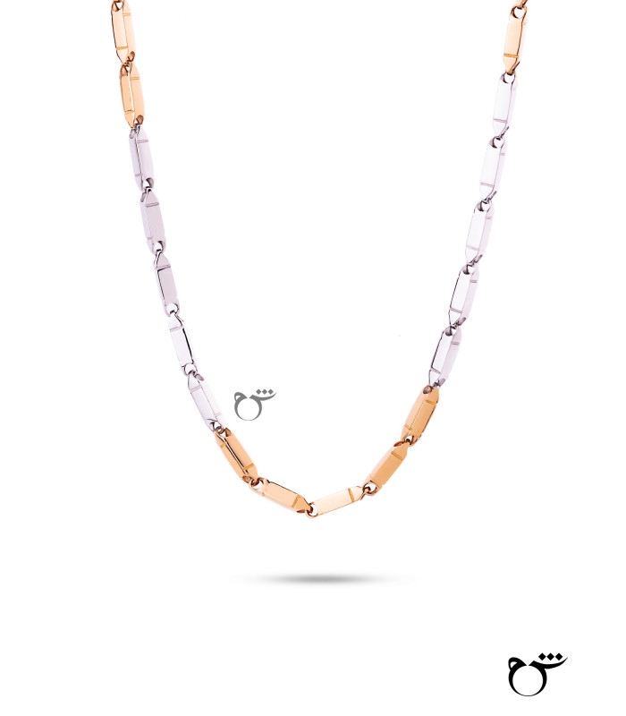گردنبند زنجیر مستطیل کشیده رزگلد و سفید-گالری شیدا مجد