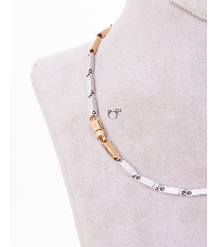گردنبند زنجیر مستطیل کشیده رزگلد و سفید-گالری شیدا مجد