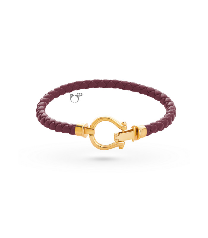 دستبند امگا کوچک و چرم زرشکی