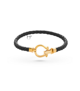 دستبند امگا کوچک و چرم مشکی