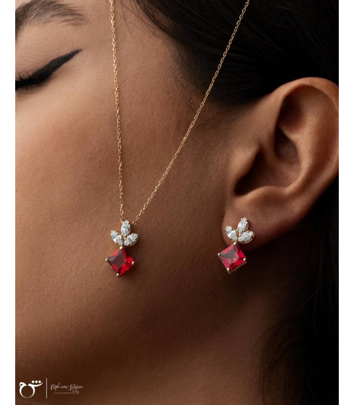 گوشواره سه مارکیز پرنس یاقوت سرخ-گالری شیدا مجد