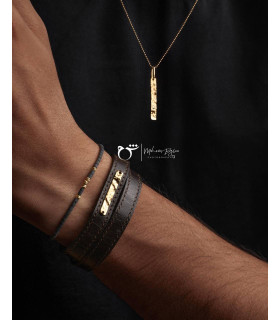 مردانه دستبند مستطیل شکسته چرم قهوه ای-گالری شیدا مجد