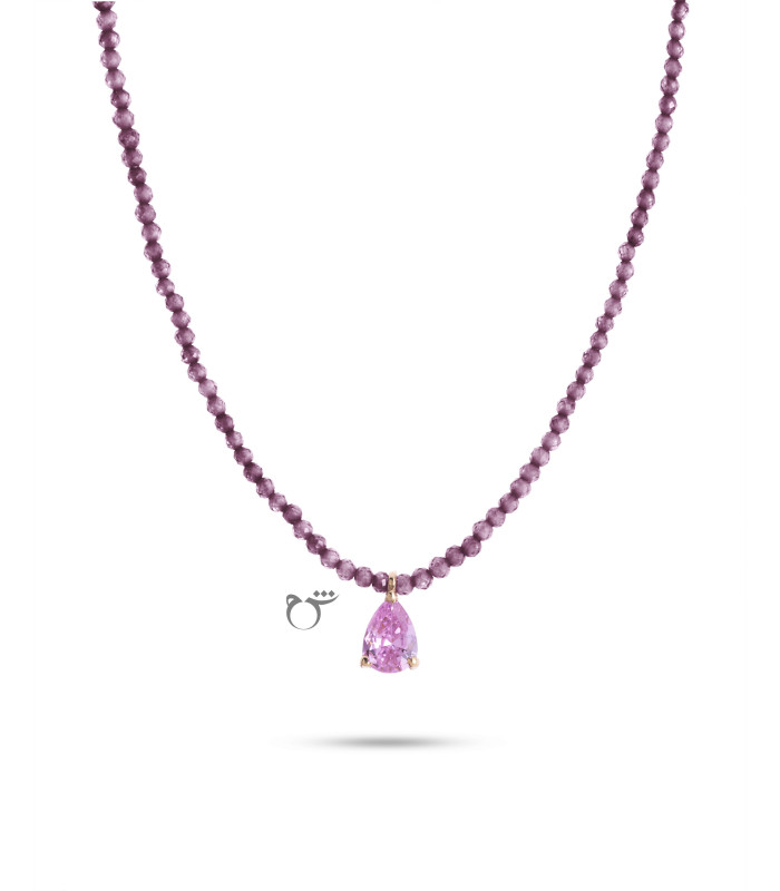 گردنبند اشک رز کوارتز سواروسکی پوست پیازی