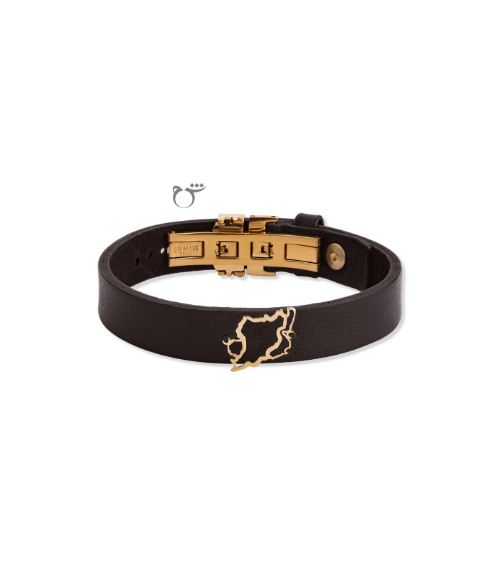 مردانه دستبند نقشه ایران چرم قهوه ای پهن